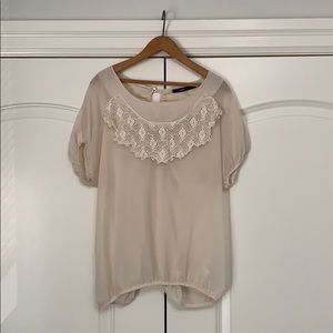 ❤️Hazel Feminine Blouse Lace Sheer Cream Small